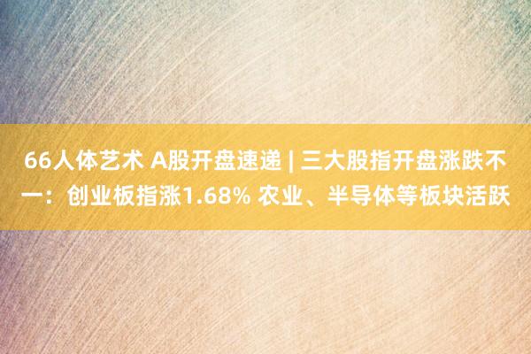66人体艺术 A股开盘速递 | 三大股指开盘涨跌不一：创业板指涨1.68% 农业、半导体等板块活跃