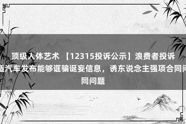 顶级人体艺术 【12315投诉公示】浪费者投诉安适汽车发布能够诓骗诞妄信息，诱东说念主强项合同问题