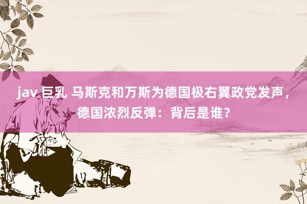 jav 巨乳 马斯克和万斯为德国极右翼政党发声，德国浓烈反弹：背后是谁？