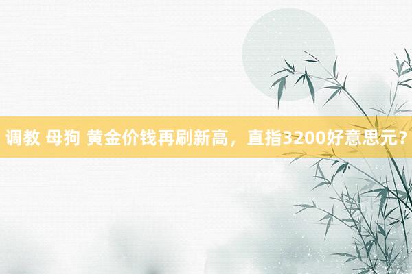 调教 母狗 黄金价钱再刷新高，直指3200好意思元？